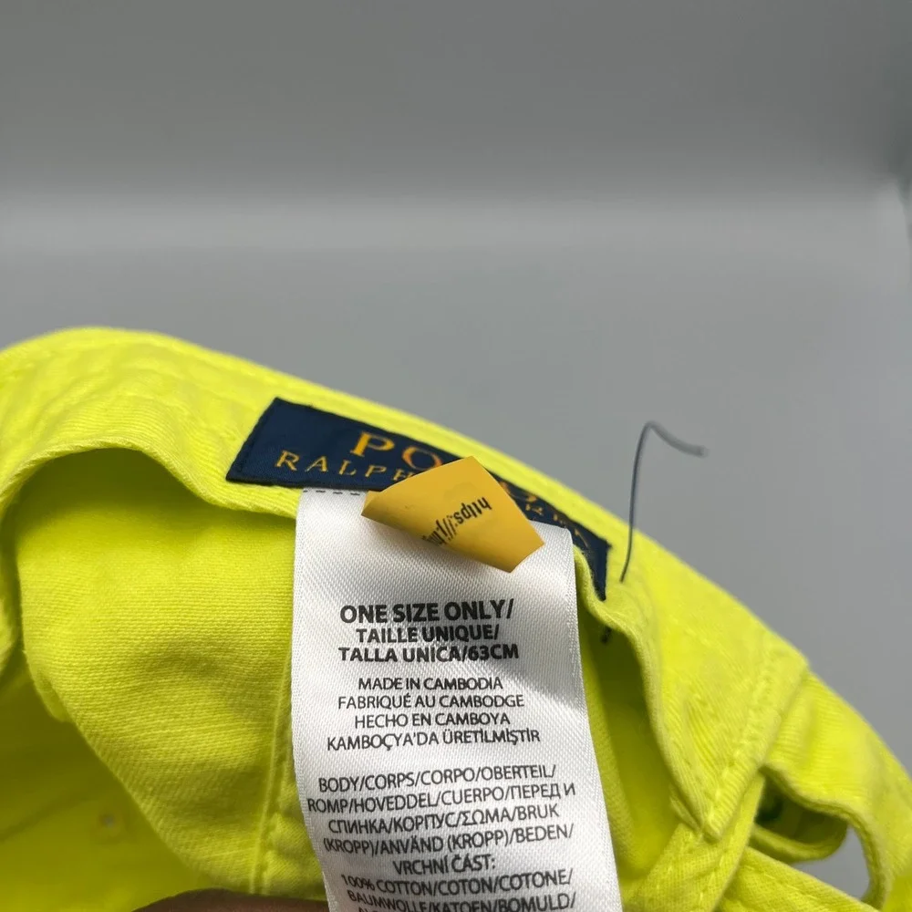 Polo Ralph Lauren Mens Yellow Neon Embroidered Blue Pony OS Preppy Baseball Cap